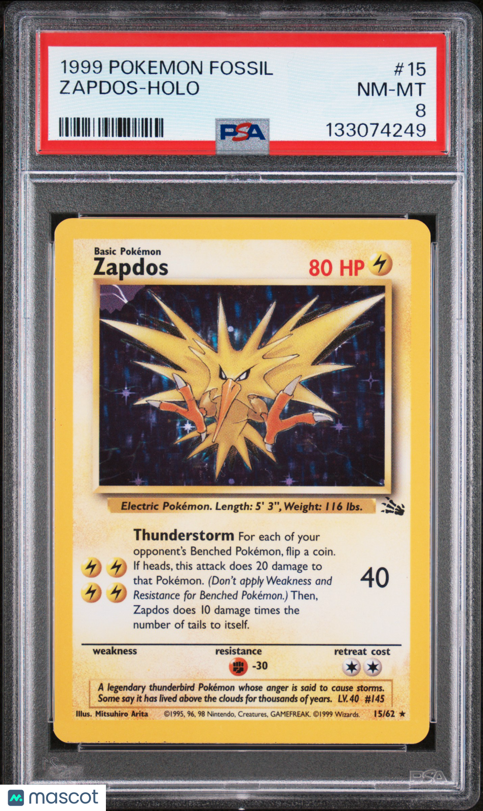 ZAPDOS 1999 Pokemon Fossil Holo Rare #15 PSA 8 NM-MT