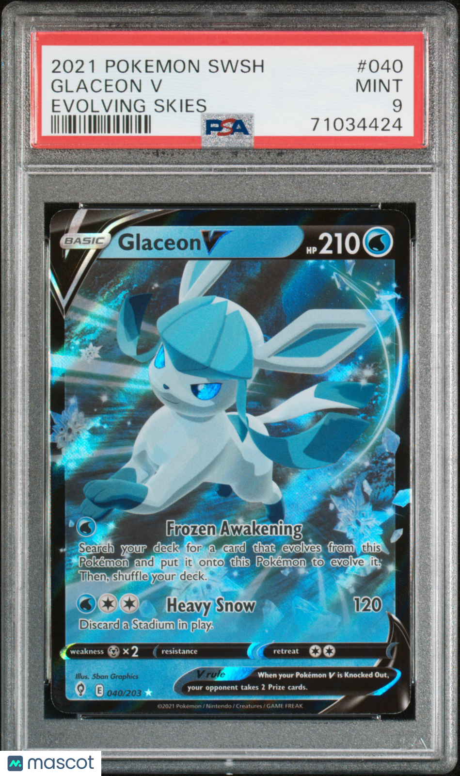 GLACEON V 2021 Pokemon Sword & Shield Evolving Skies Ultra Rare #040 PSA 9