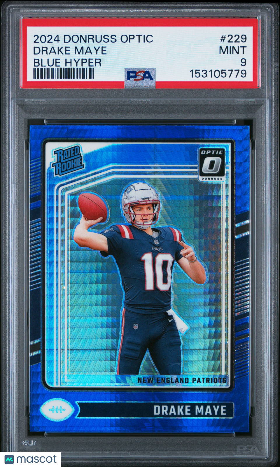 DRAKE MAYE 2024 Panini Donruss Optic Rated Rookie Blue Hyper #229 PSA 9 Patriots
