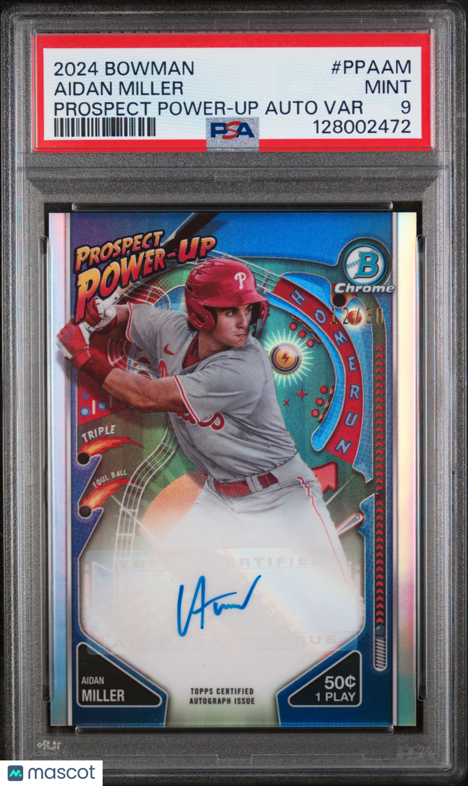 AIDAN MILLER 2024 Bowman Prospect Power-Up Auto Variation /30 #PPAAM PSA 9