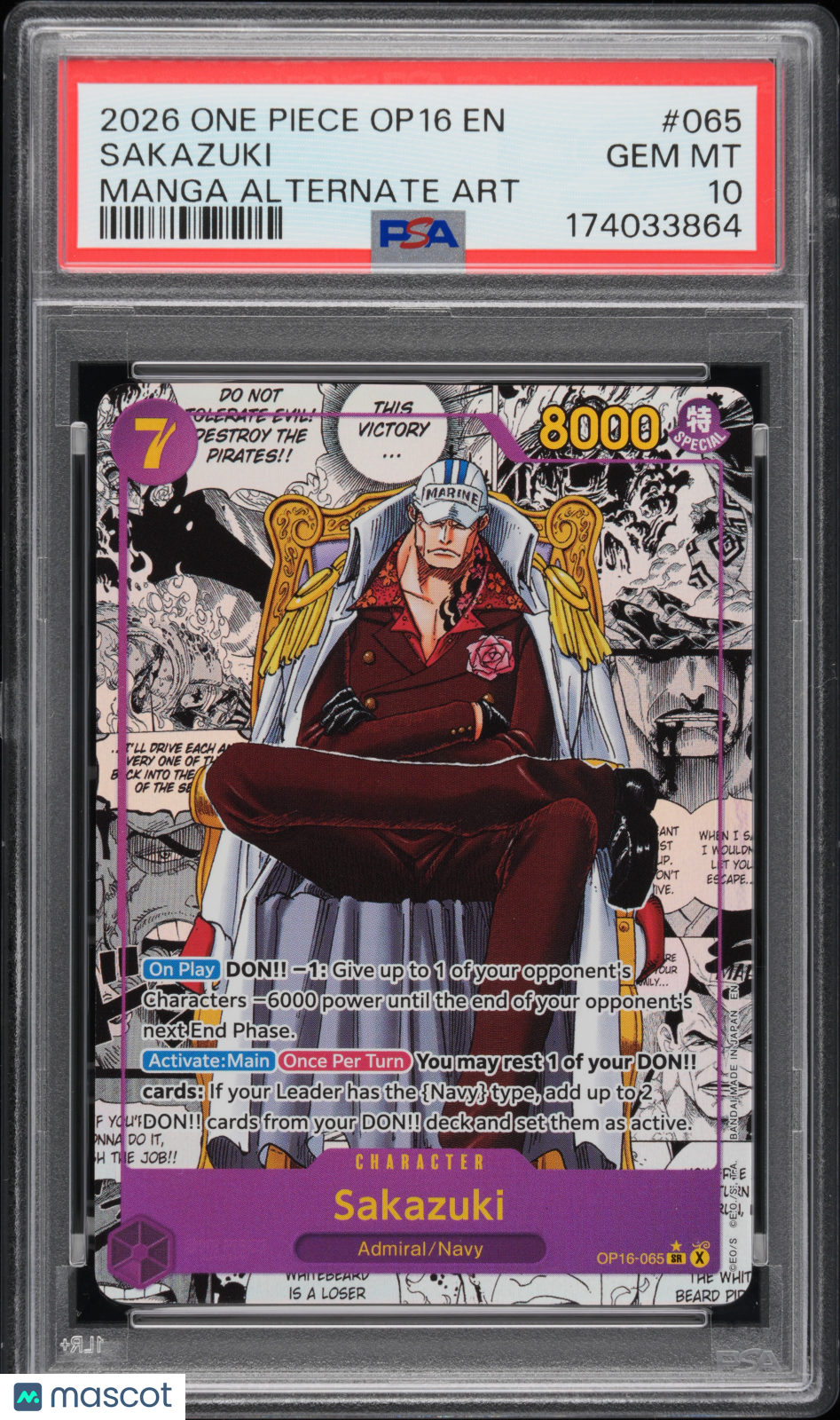 SAKAZUKI 2026 One Piece The Time Of Battle Manga Alt Art #OP16-065 PSA 10