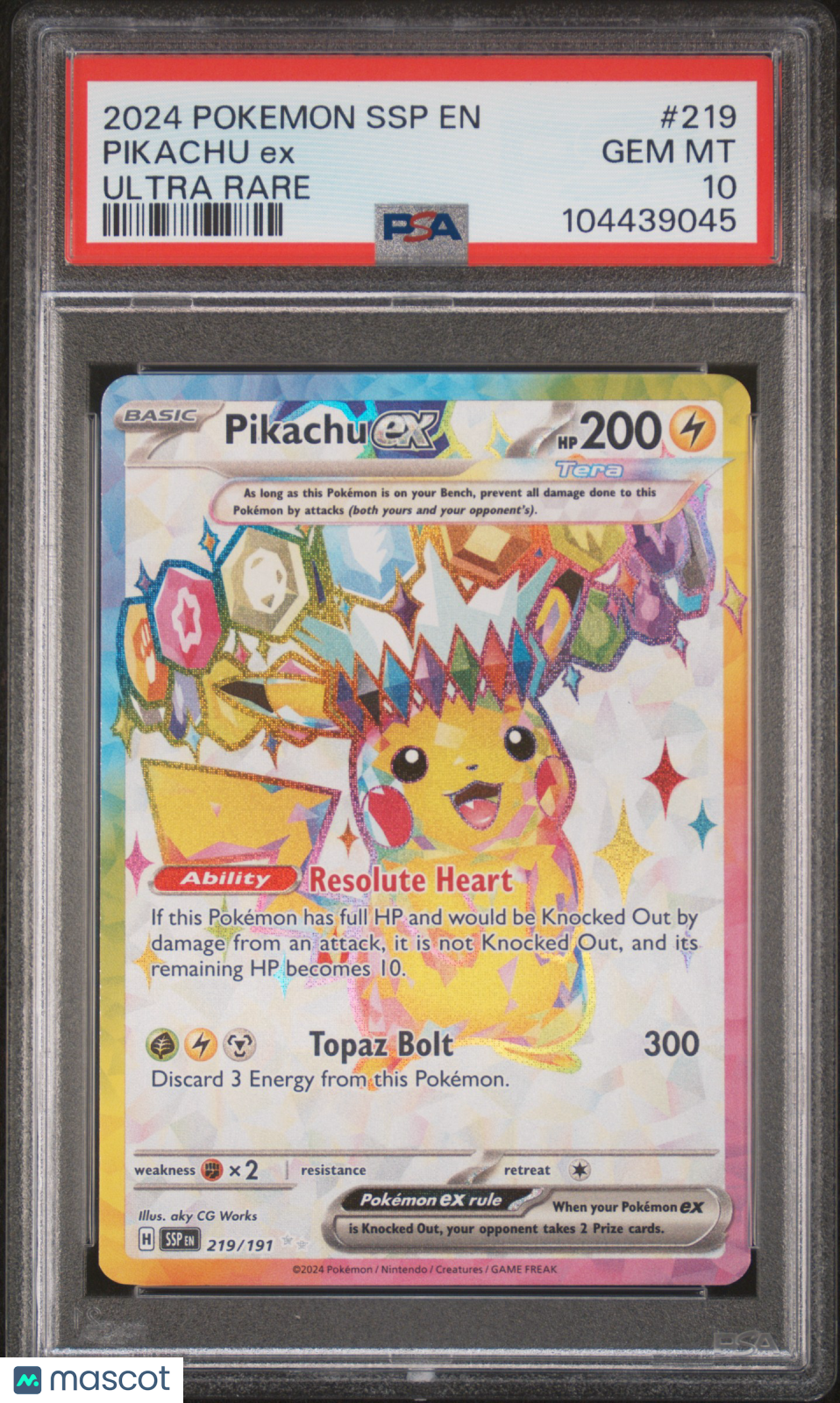 PIKACHU EX 2024 Pokemon Scarlet Violet Surging Sparks Ultra Rare #219 PSA 10