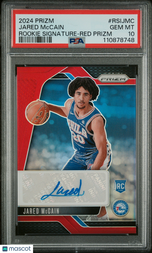 JARED MCCAIN 2024-25 Panini Prizm Rookie Signatures Auto Red /99 PSA 10 76ers