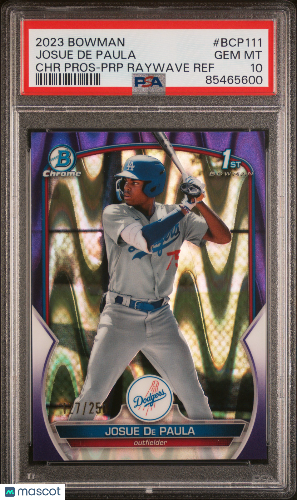 JOSUE DE PAULA 2023 Bowman Chrome Prospect Purple Raywave /250 PSA 10 #BCP111