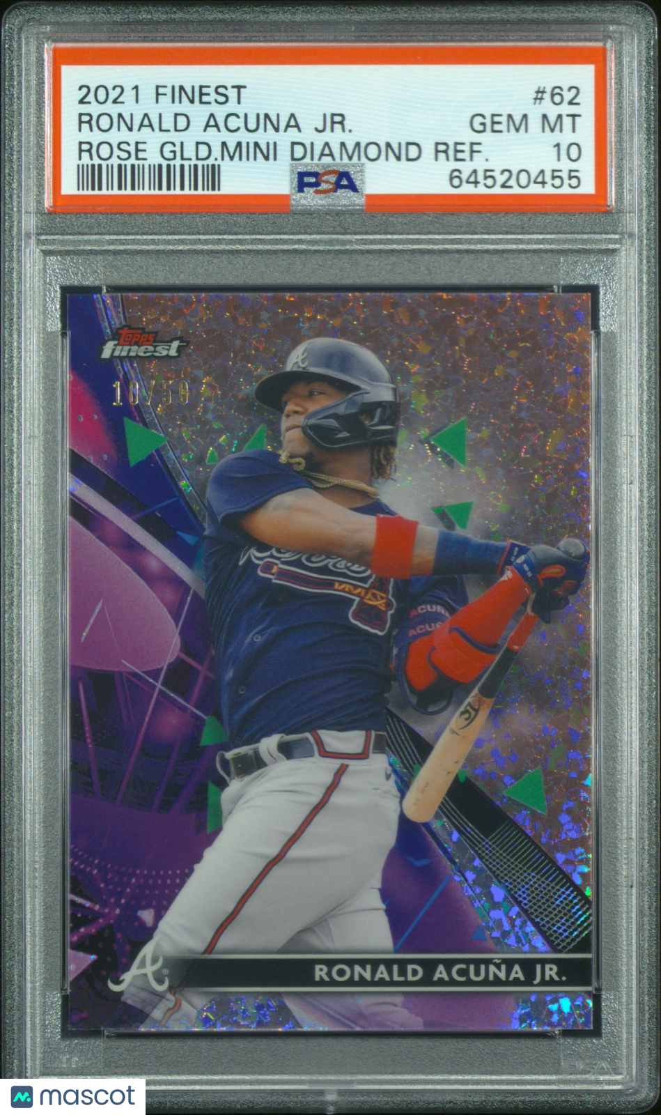 RONALD ACUNA 2021 Topps Finest Rose Gold Mini Diamond Refractor /50 #62 PSA 10
