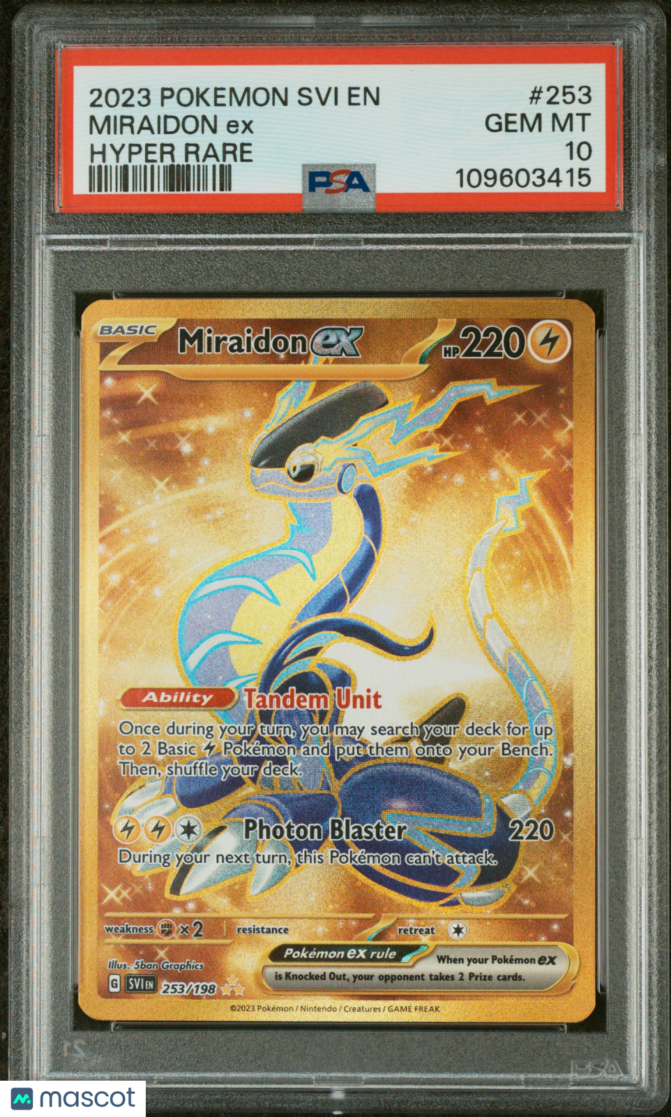 MIRAIDON EX 2023 Pokemon Scarlet & Violet #253 Gold Hyper Rare PSA 10