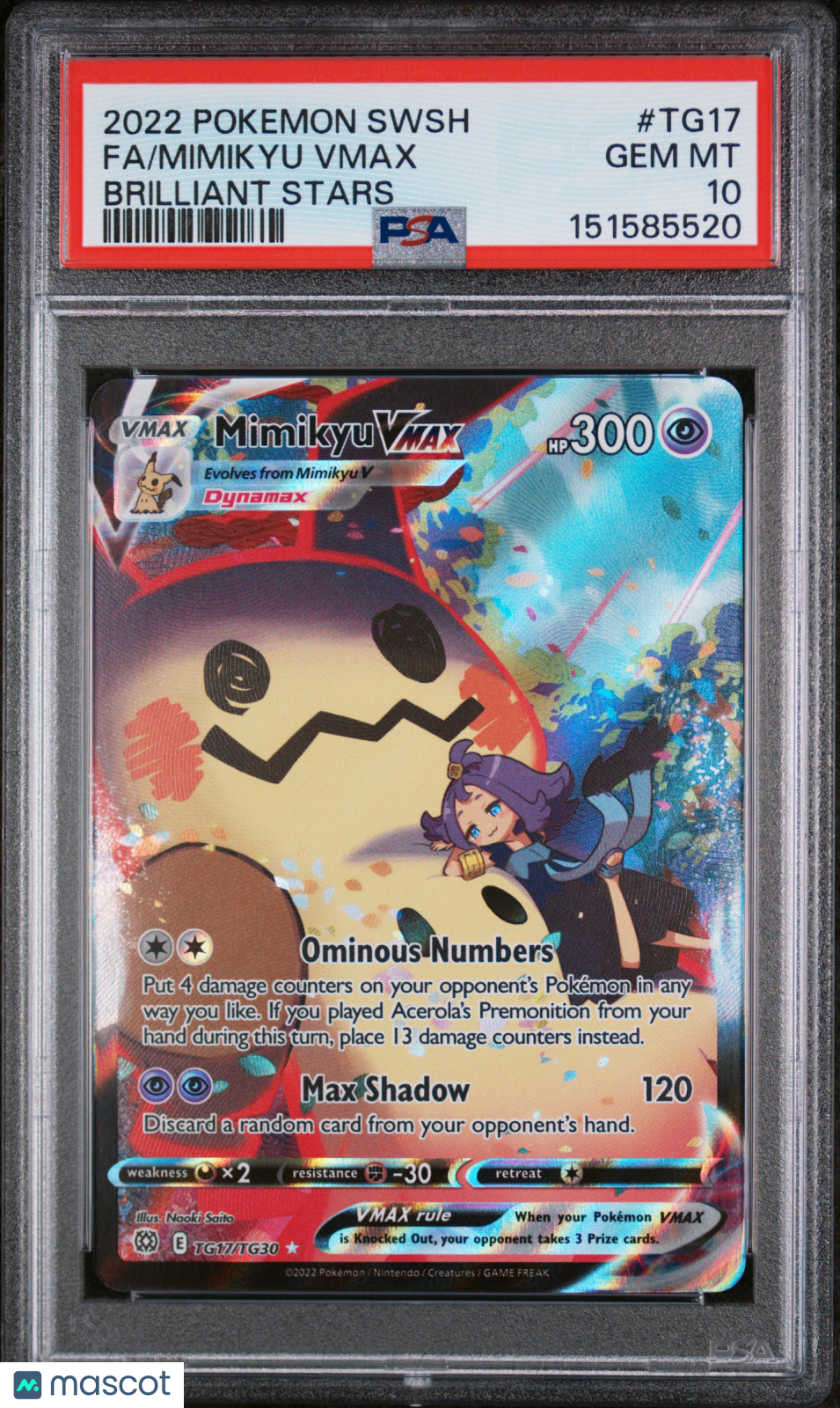 MIMIKYU VMAX 2022 Pokemon Sword & Shield Brilliant Stars #TG17 PSA 10