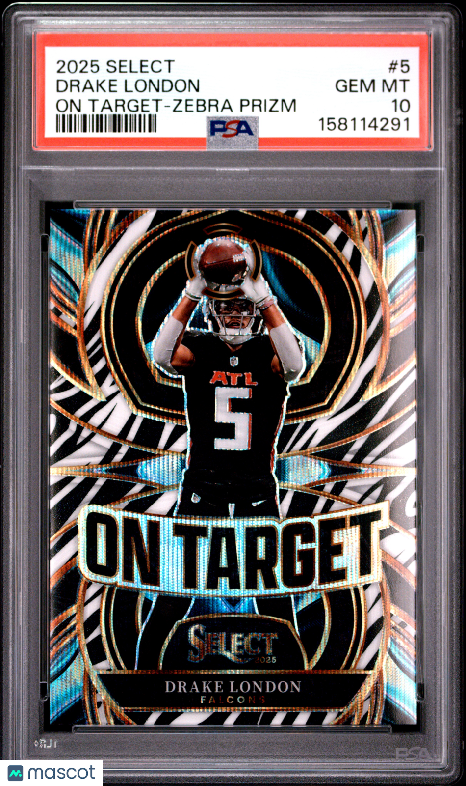 DRAKE LONDON 2025 Panini Select On Target Zebra Prizm SSP #5 PSA 10 Falcons