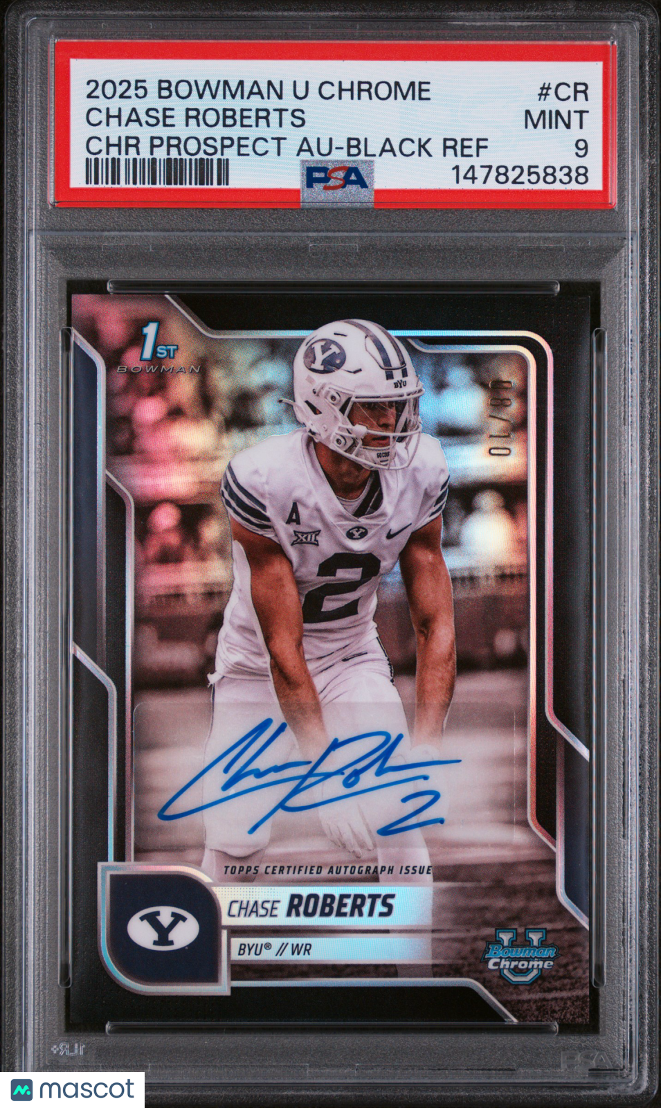CHASE ROBERTS 2025 Bowman U Chrome 1st Prospect Auto Black Refractor /10 PSA 9