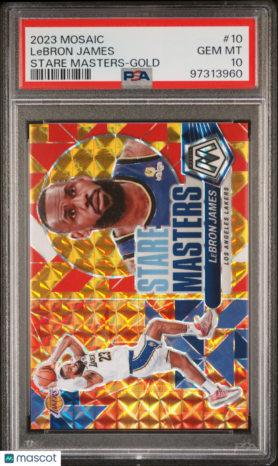 LEBRON JAMES 2023 Panini Mosaic Stare Masters Gold Prizm /10 PSA 10 Lakers Jsy #