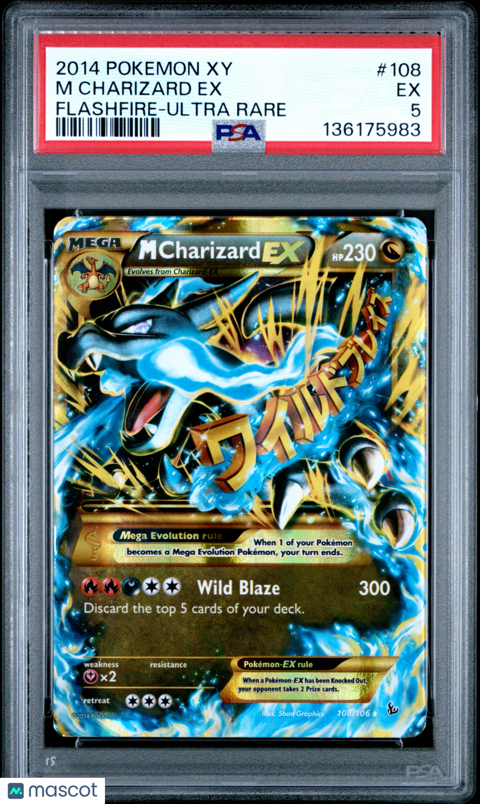 M CHARIZARD EX 2014 Pokemon XY Flashfire Mega Secret Rare #108/106 PSA 5