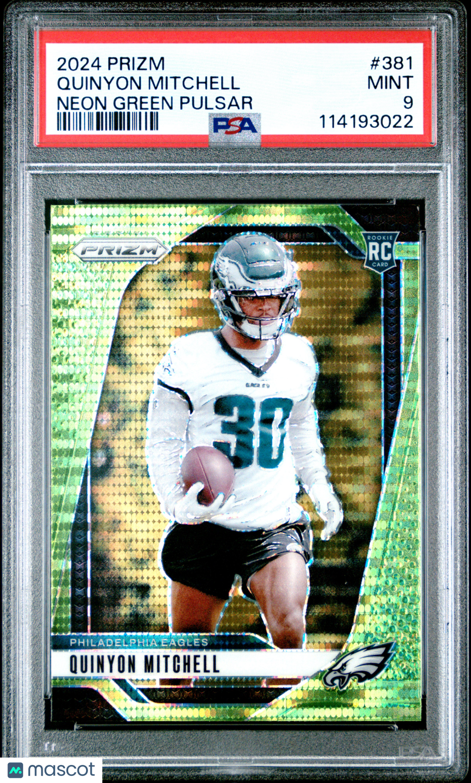 QUINYON MITCHELL 2024 Panini Prizm Rookie Neon Green Pulsar #381 PSA 9 Eagles