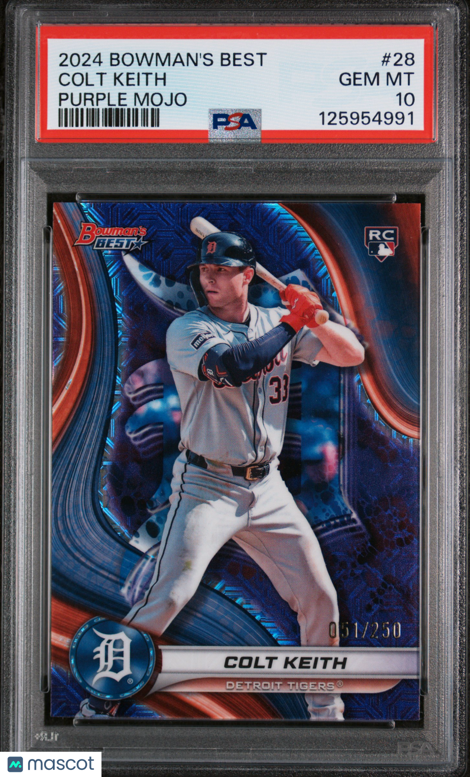 COLT KEITH 2024 Bowman's Best Rookie Purple Mojo Refractor /250 #28 PSA 10