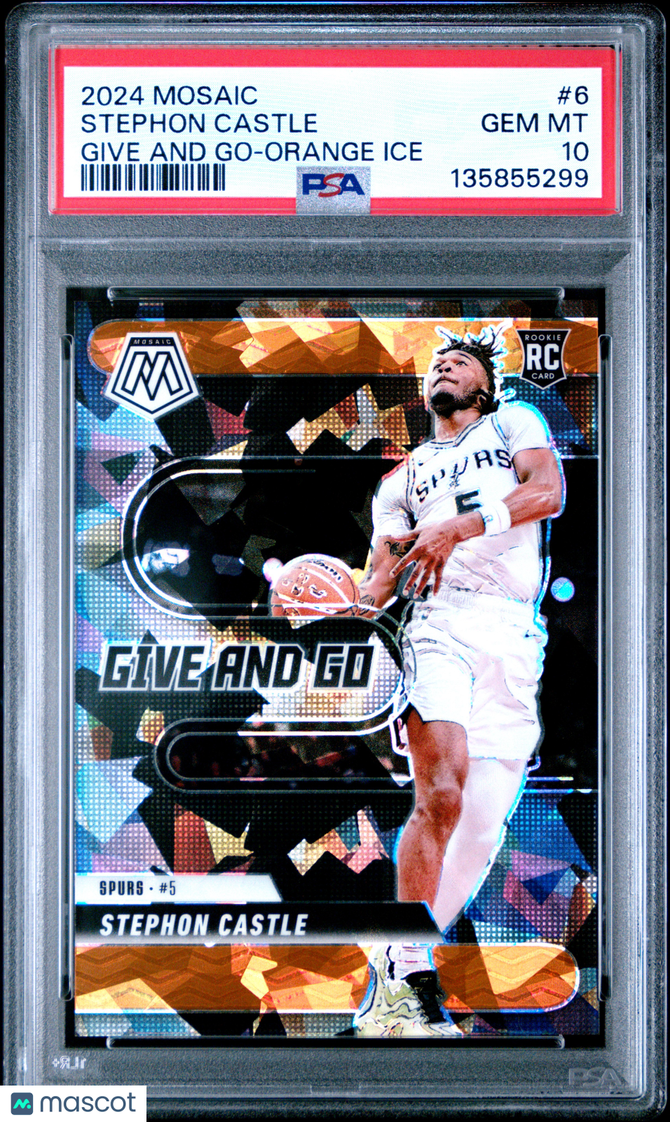 STEPHON CASTLE 2024-25 Panini Mosaic Give And Go Orange Ice /49 #6 PSA 10 Spurs