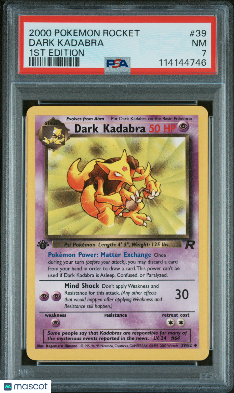 DARK KADABRA 2000 Pokemon Rocket 1st Edition #39 PSA 7