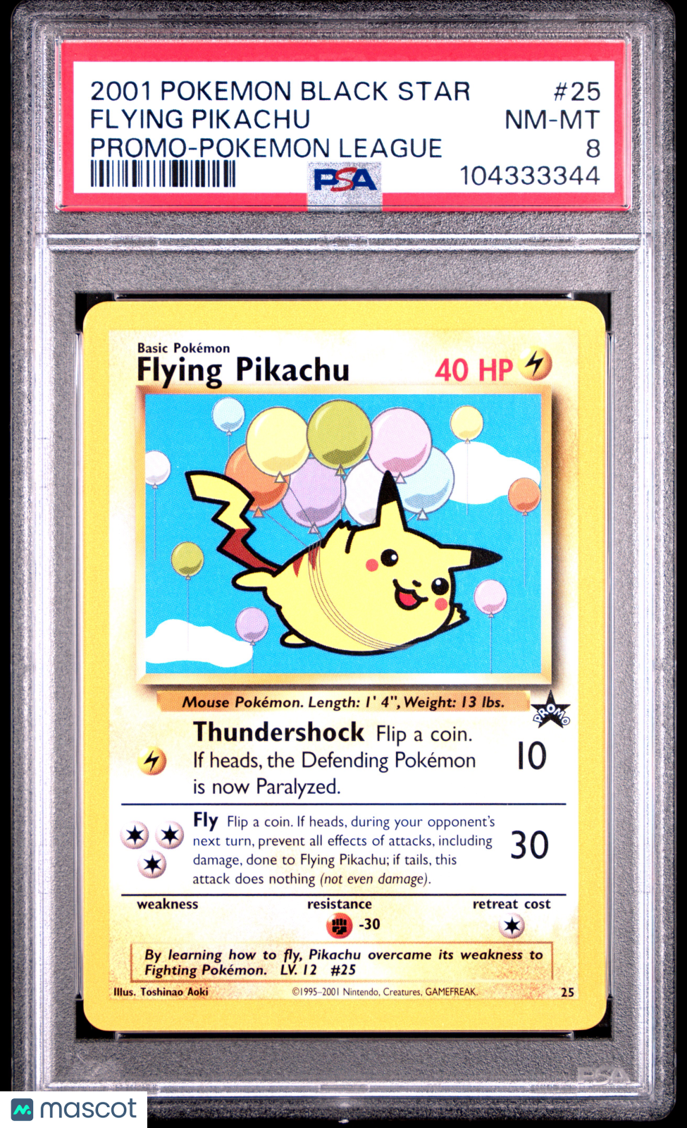 FLYING PIKACHU 2001 Pokemon League #25 Black Star Promo PSA 8