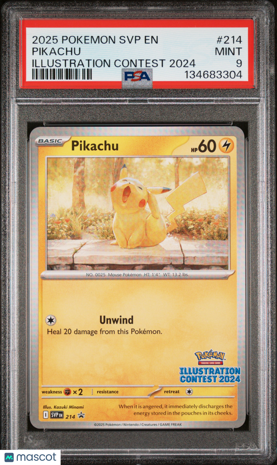 PIKACHU 2025 Pokemon SVP Black Star Promo Illustration Contest 2024 #214 PSA 9