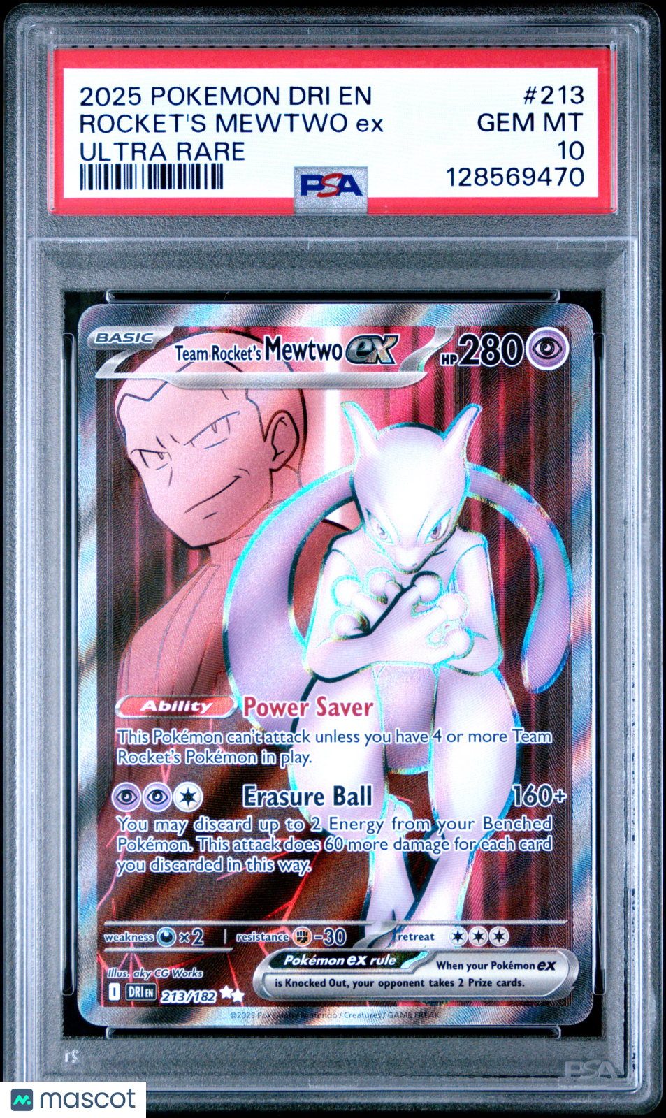 TEAM ROCKET'S MEWTWO 2025 Pokemon Destined Rivals Ultra Rare #213 PSA 10