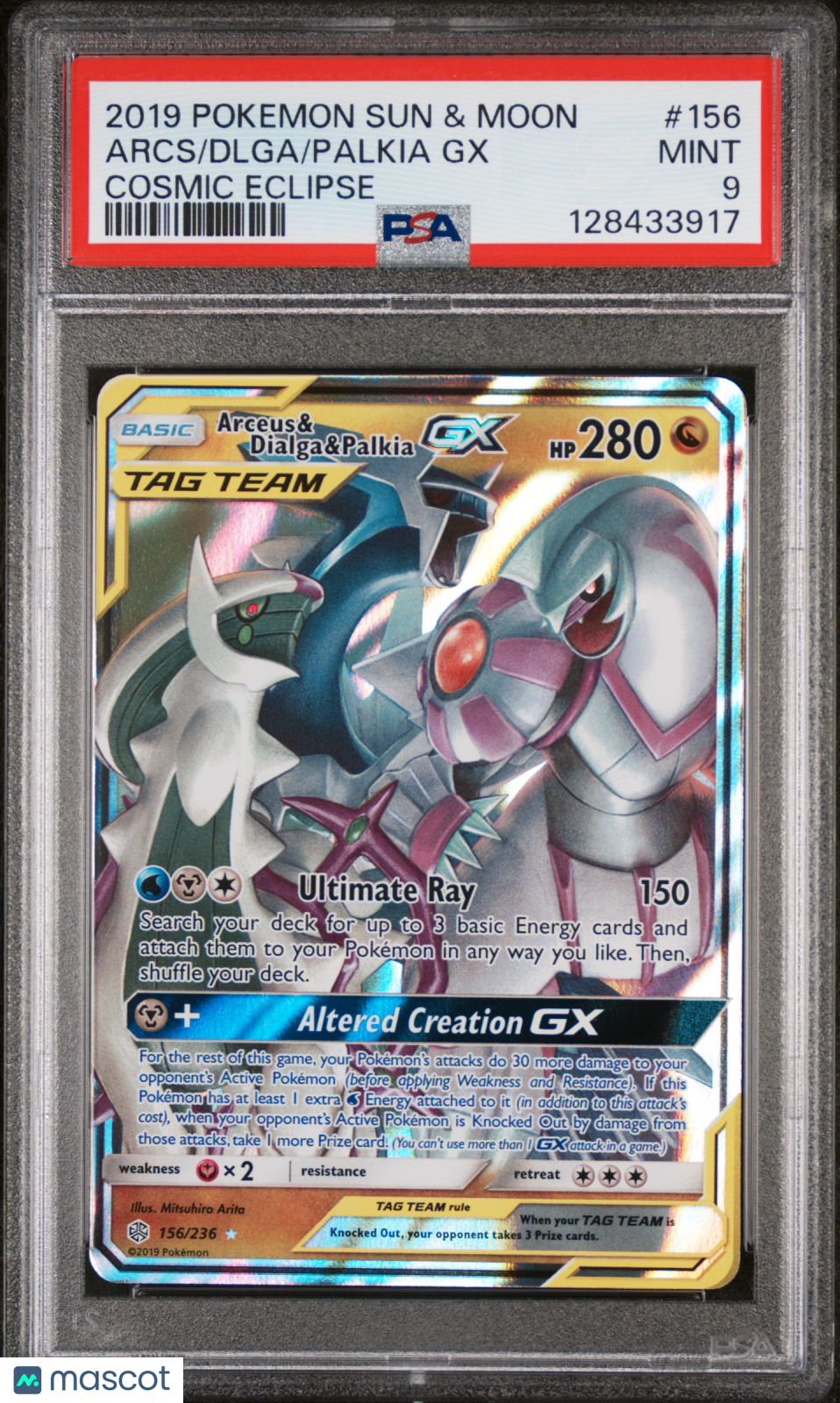 ARCEUS DIALGA PALKIA GX 2019 Pokemon Sun & Moon Cosmic Eclipse #156 PSA 9