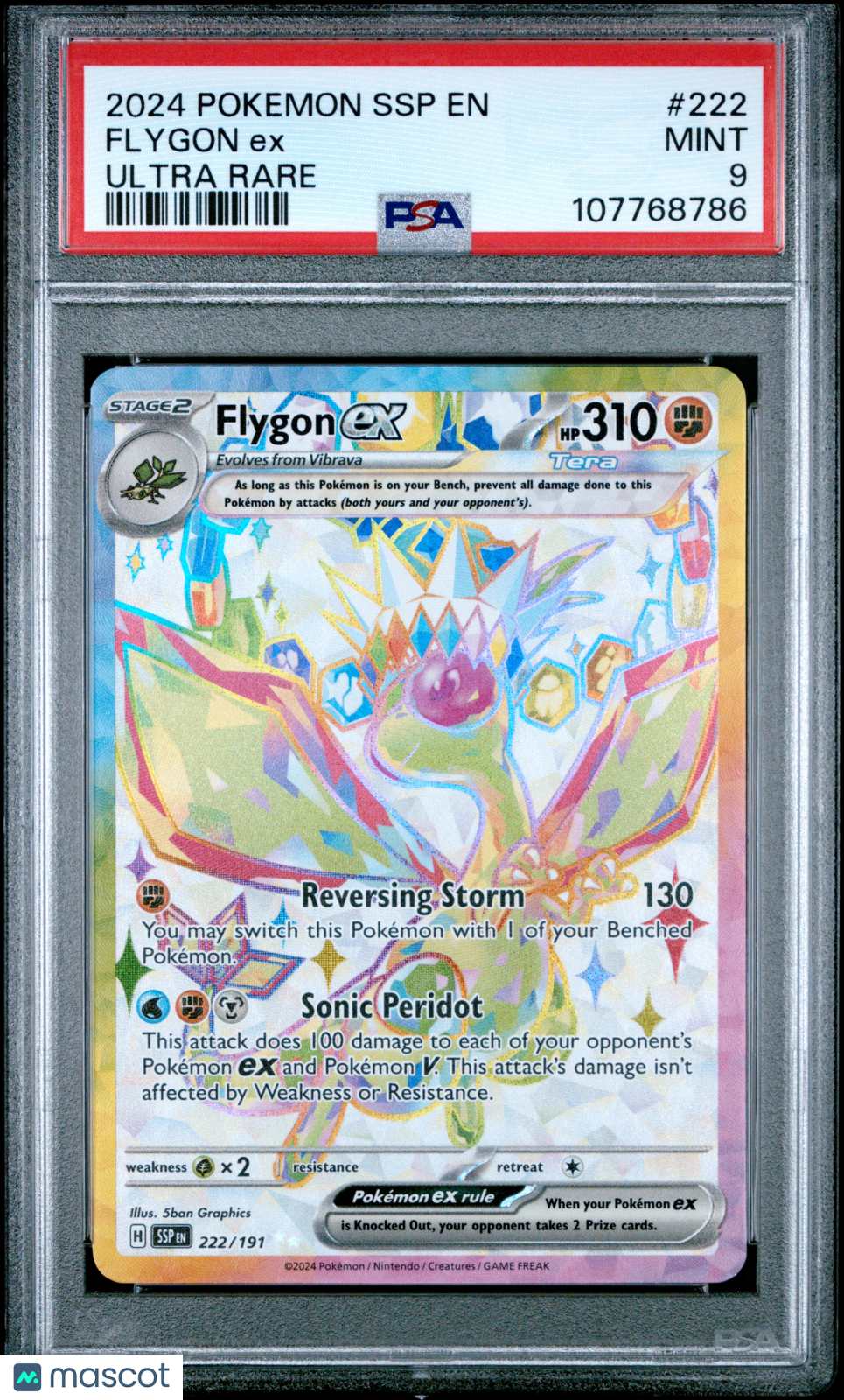 FLYGON EX 2024 Pokemon Scarlet Violet Surging Sparks Ultra Rare #222 PSA 9