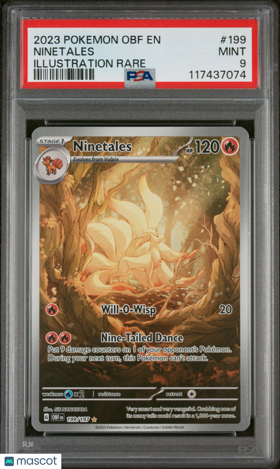 NINETALES 2023 Pokemon Obsidian Flames #199 Illustration Rare PSA 9