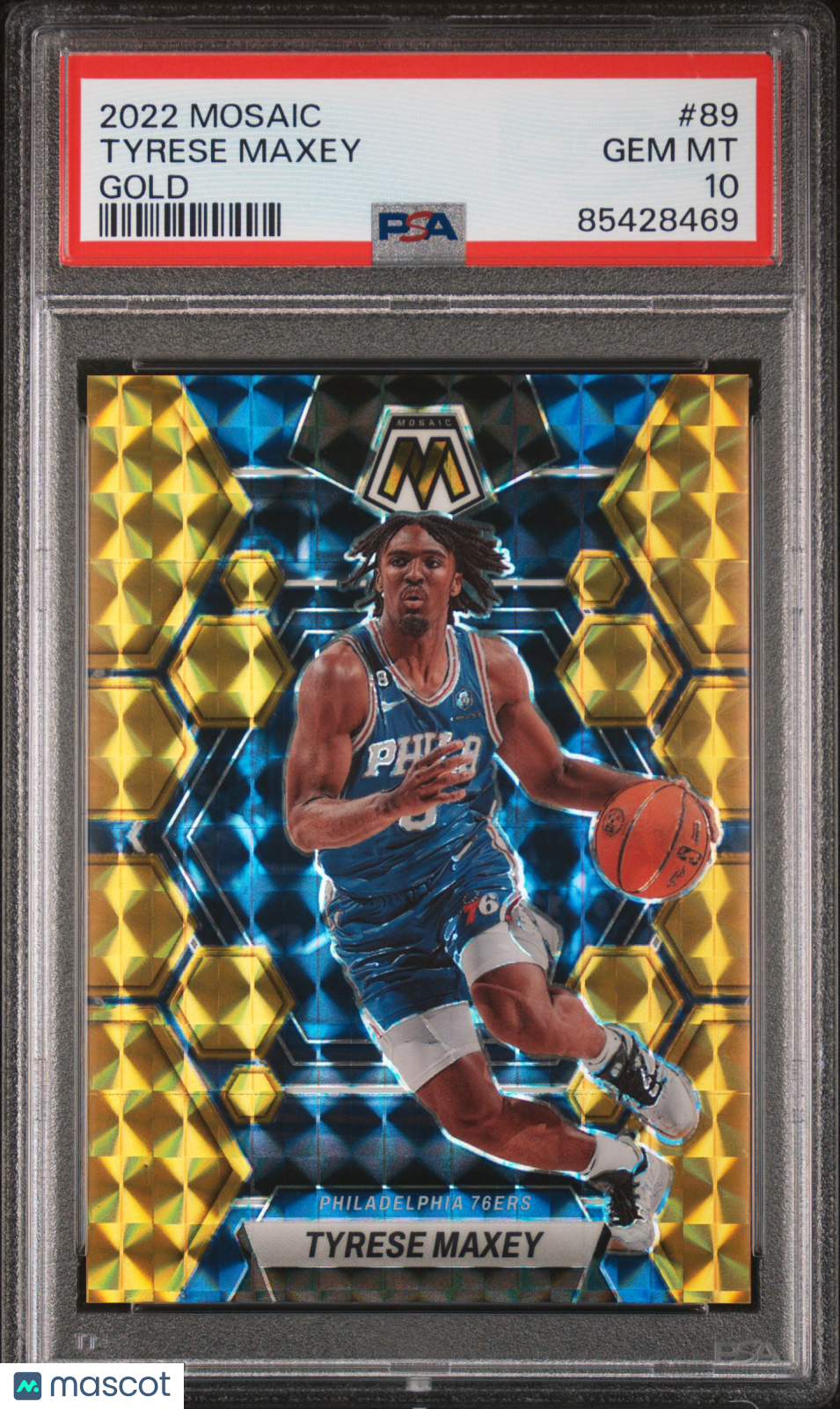 TYRESE MAXEY 2022-23 Panini Mosaic Gold Prizm /10 PSA 10 GEM MINT #89 76ers