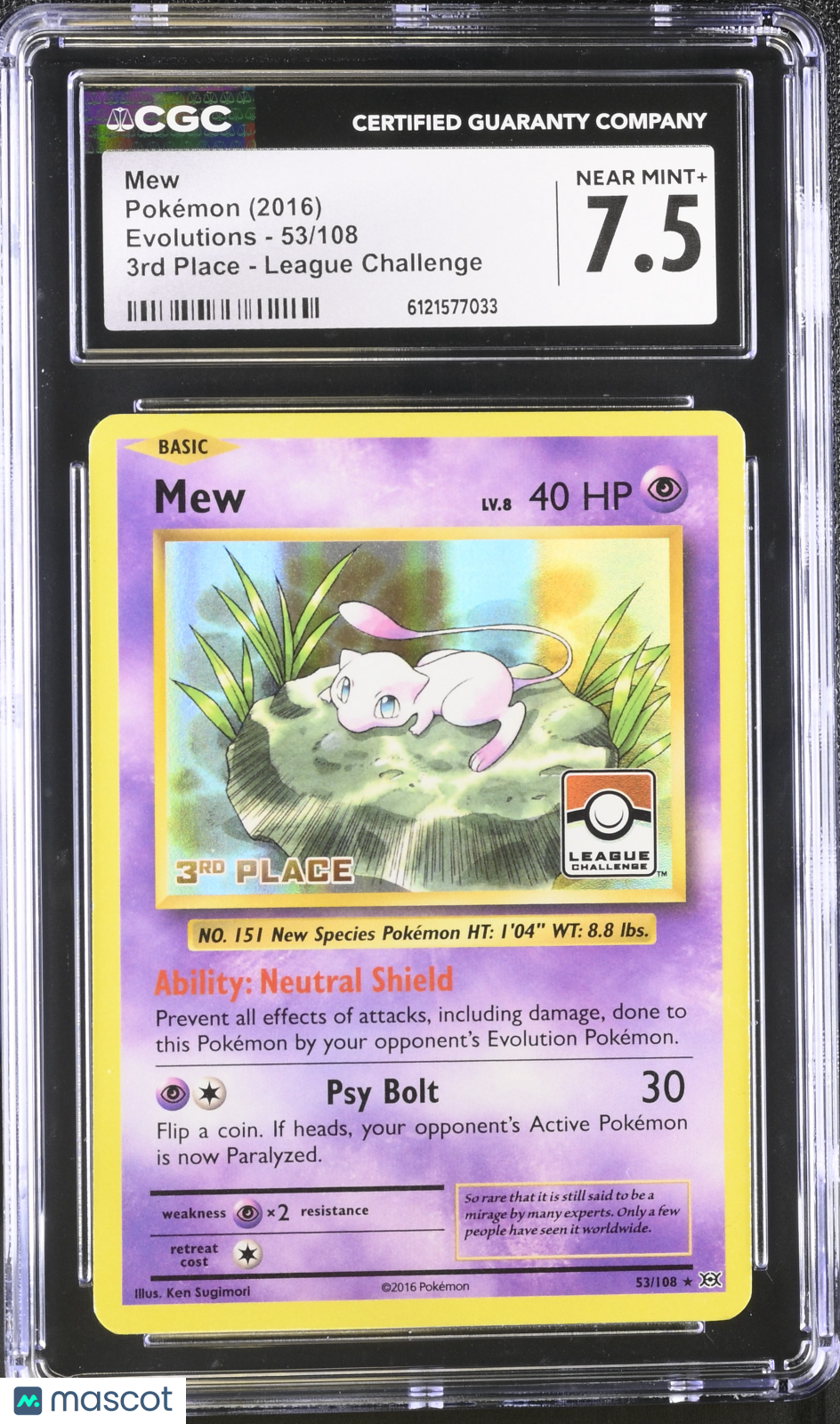 MEW 2016 Pokemon XY Evolutions League Challenge 3rd Place Stamped #53 CGC 7.5