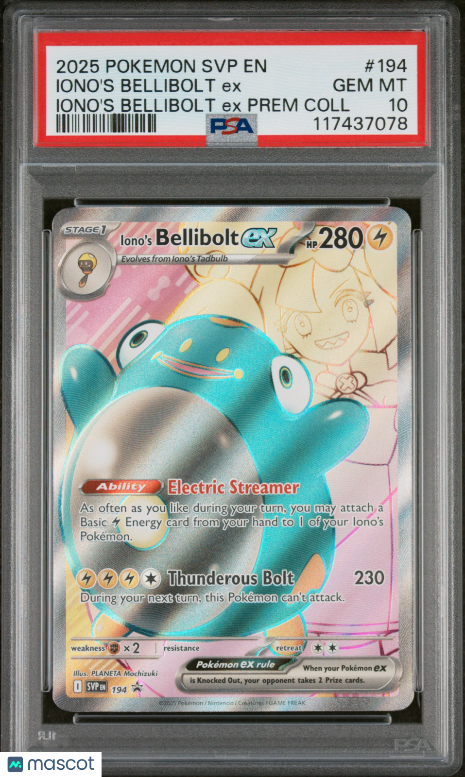 IONO'S BELLIBOLT EX 2025 Pokemon Black Star Promo #194 Prem Coll PSA 10