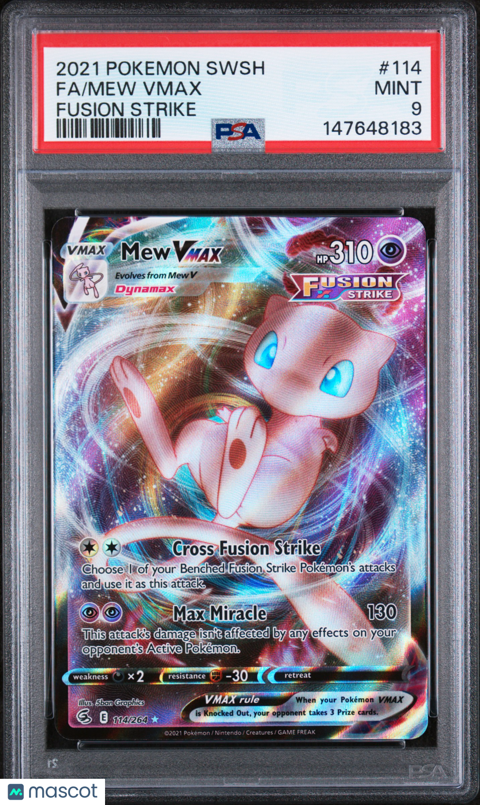 MEW VMAX 2021 Pokemon Sword & Shield Fusion Strike #114 PSA 9 Full Art