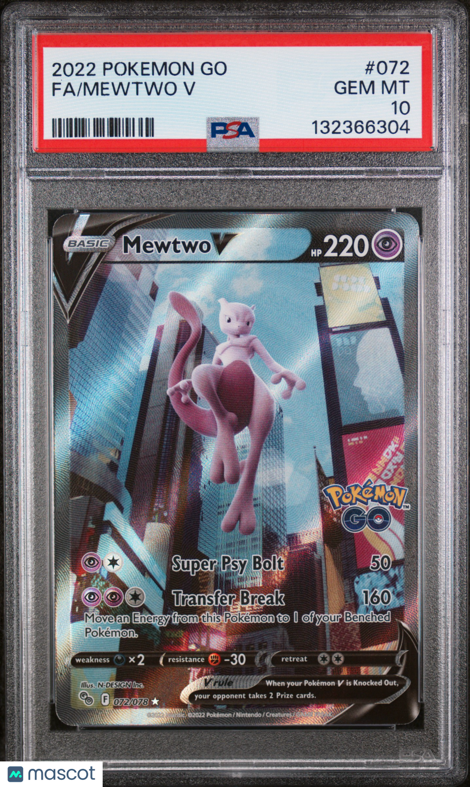 MEWTWO V 2022 Pokemon Go Full Art #072 PSA 10