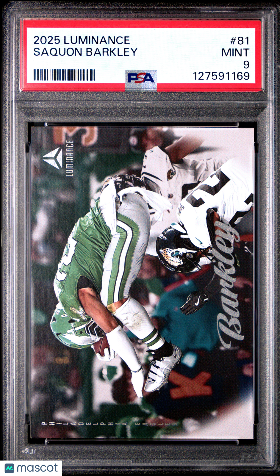 SAQUON BARKLEY 2025 Panini Luminance Backwards Hurdle #81 PSA 9 Eagles