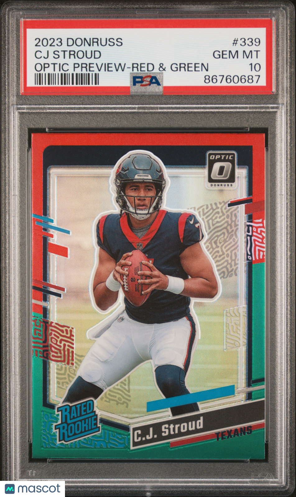 CJ STROUD 2023 Panini Donruss Optic Preview Red & Green Rated Rookie PSA 10 #339