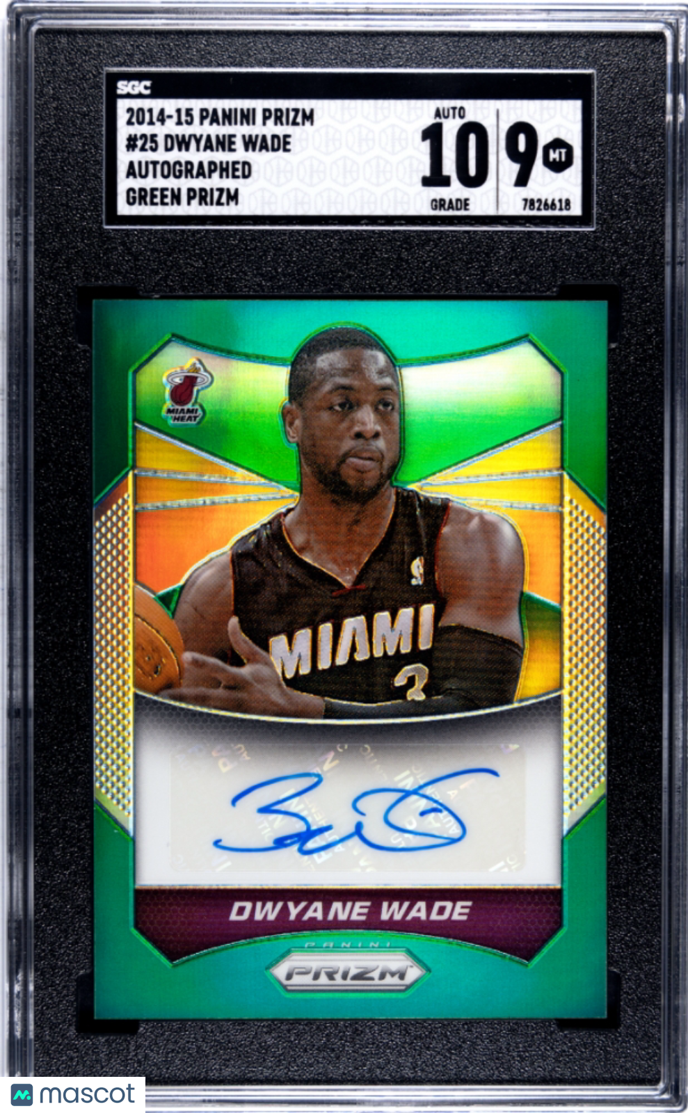 DWYANE WADE 2014-15 Panini Prizm Auto Green Prizm #25 SGC 9 Auto 10 Heat