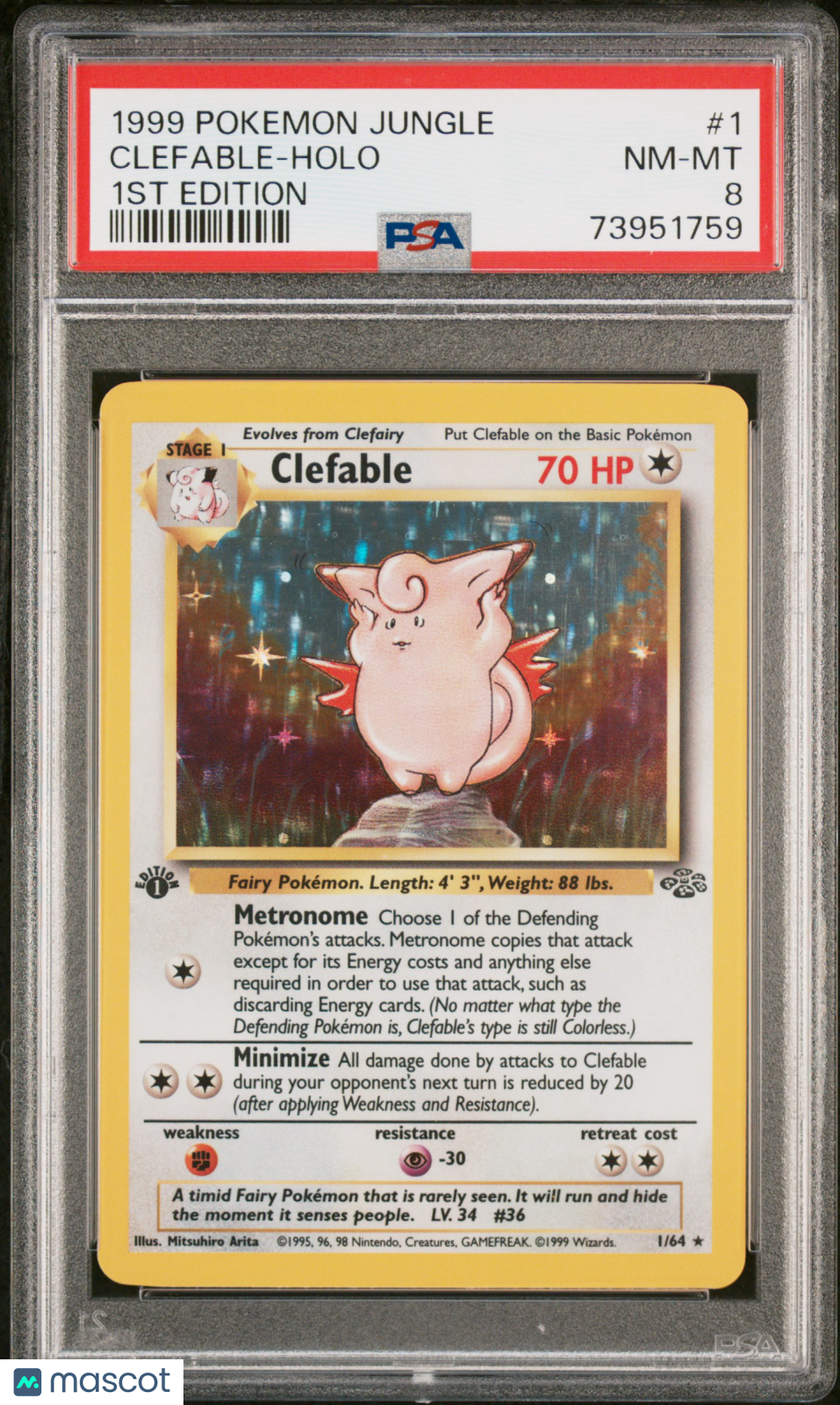 CLEFABLE 1999 Pokemon Jungle #1 1st Edition Holo Rare PSA 8