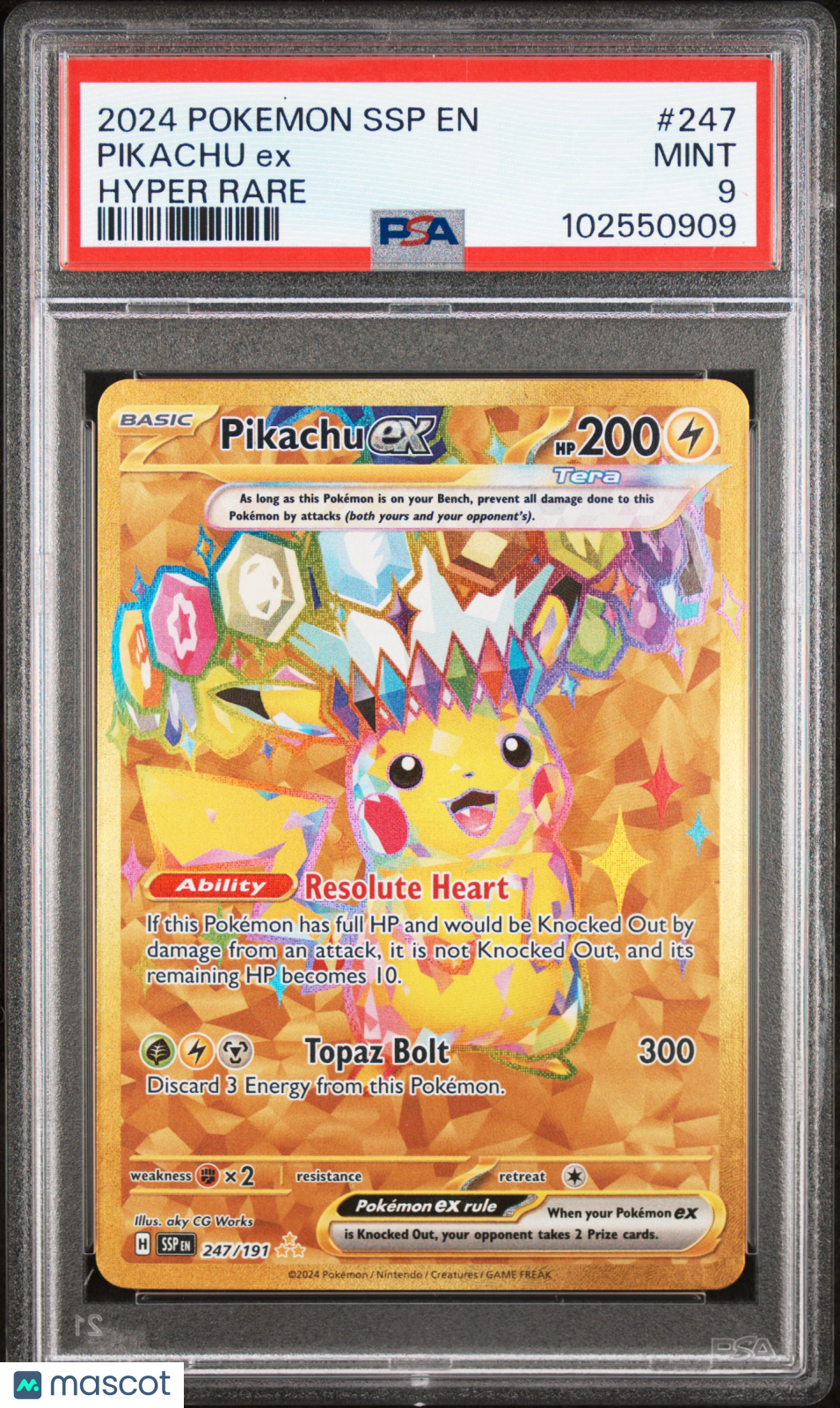PIKACHU EX 2024 Pokemon Scarlet & Violet Surging Sparks Hyper Rare #247 PSA 9