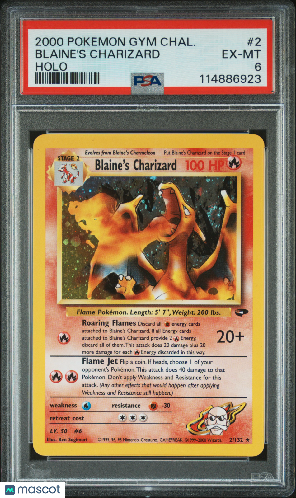 BLAINE'S CHARIZARD 2000 Pokemon Gym Challenge Holo Rare #2 PSA 6 EX-MT