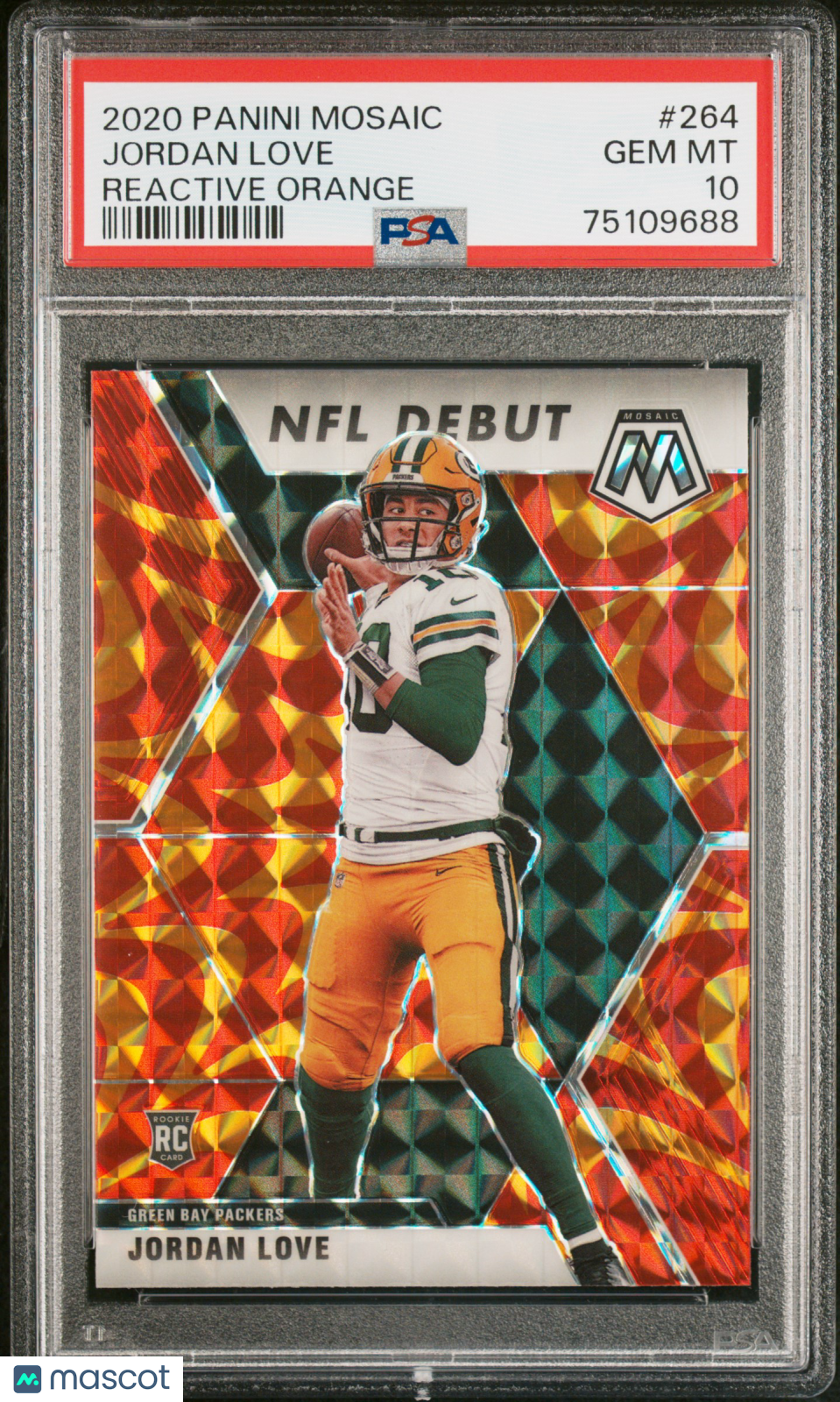 JORDAN LOVE 2020 Panini Mosaic NFL Debut RC Reactive Orange Prizm #264 PSA 10