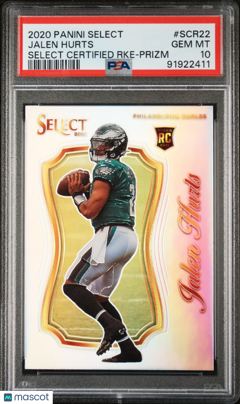 JALEN HURTS 2020 Panini Select Certified Rookie Silver Prizm SCR22 PSA 10 Eagles