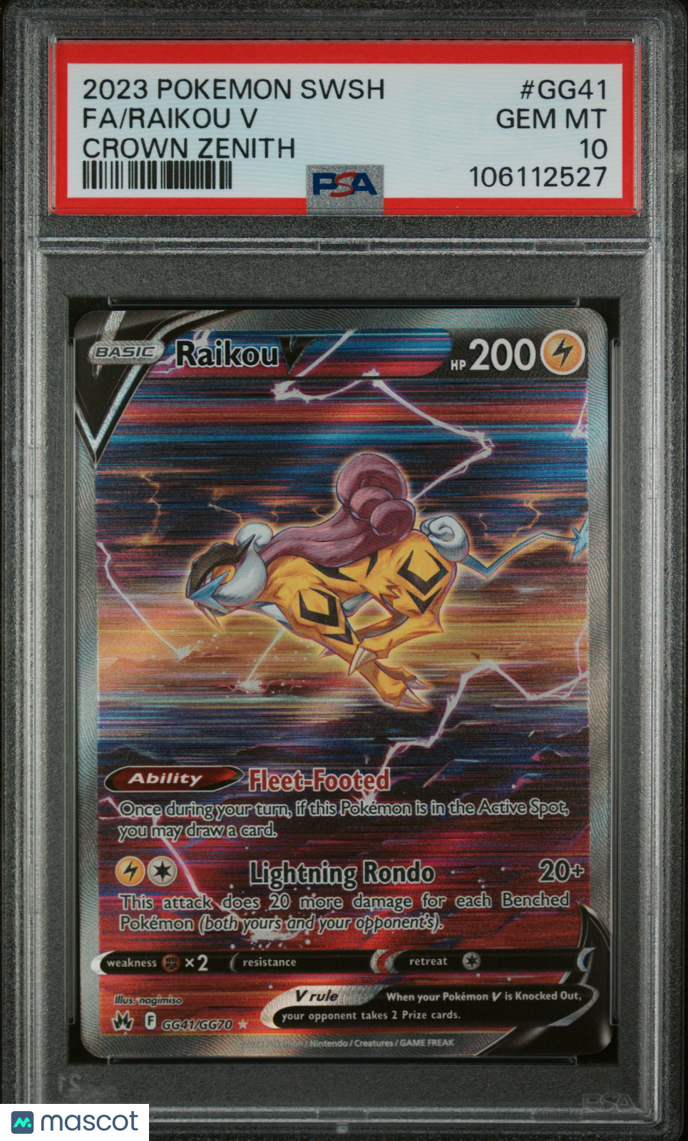 RAIKOU V 2023 Pokemon Sword Shield Crown Zenith Galarian Gallery PSA 10 #GG41