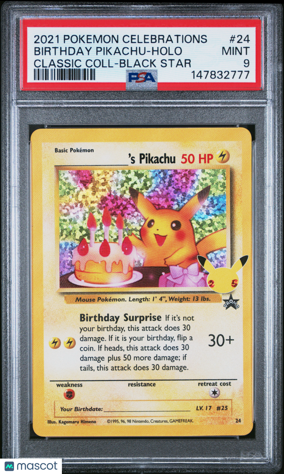 BIRTHDAY PIKACHU 2021 Pokemon Celebrations Classic Black Star Promo PSA 9 #24
