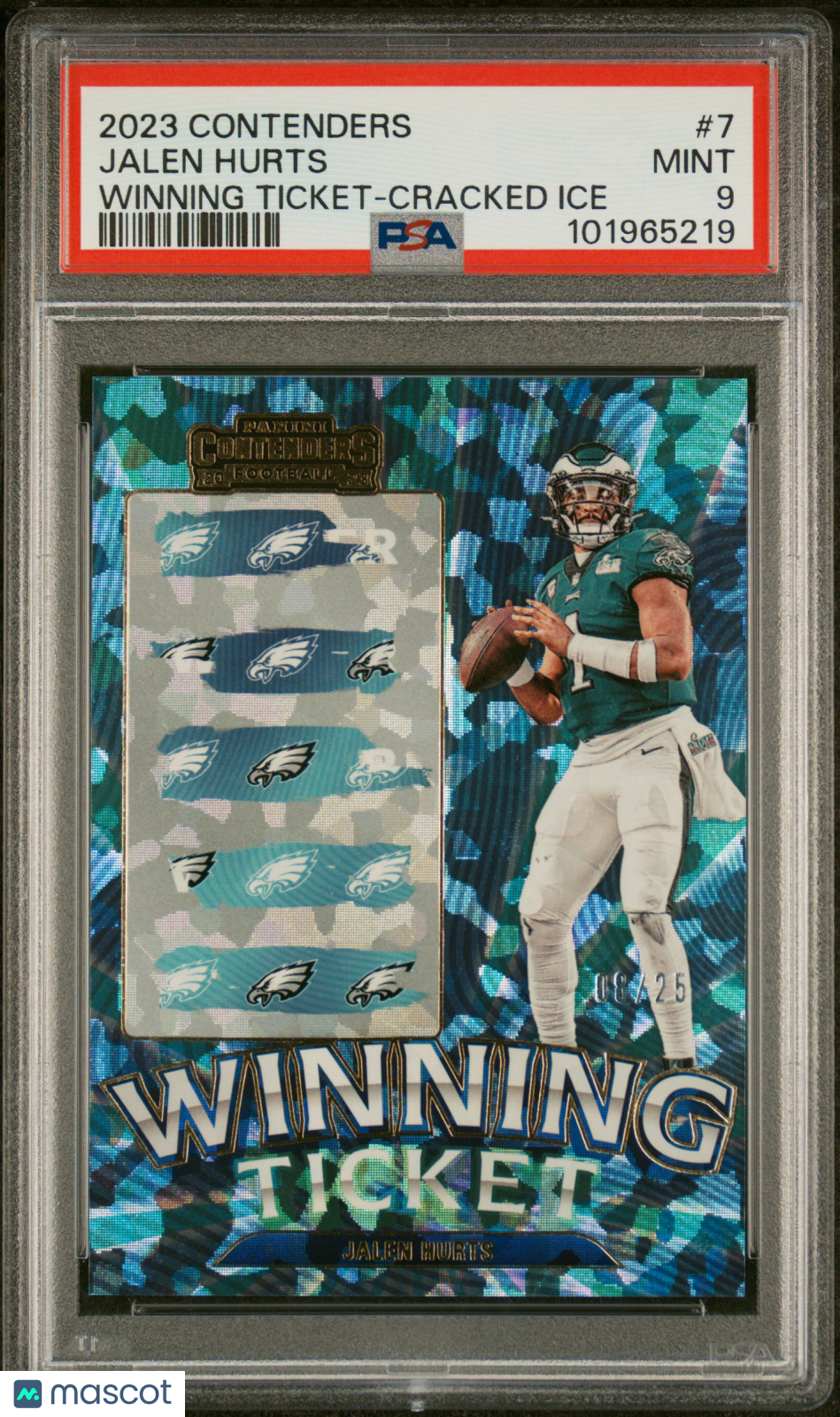 JALEN HURTS 2023 Panini Contenders Winning Ticket Cracked Ice /25 #7 PSA 9